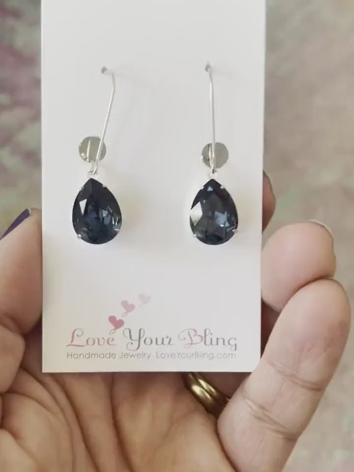 Navy blue crystal drop earrings – LoveYourBling